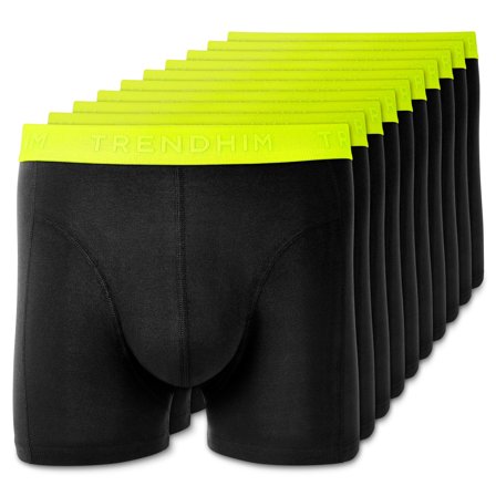 S - FlexFeel | 10-pack Svarta Boxer Briefs i Bomull med Neongult Midjeband för män