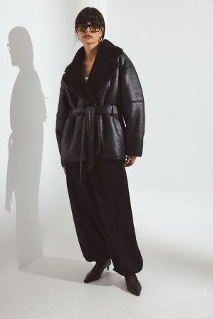 NA-KD Veste oversize en tissu contrecollé à ceinture - Manteaux et Blousons Teddy - Noir - EU 40