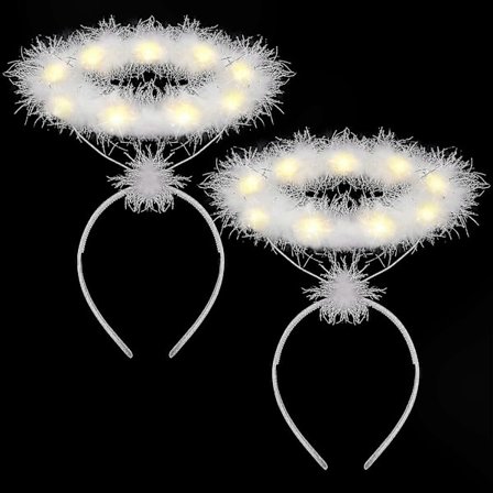 LED Hvide Fjer Engel Halo Hårbøjler, 2-pak Lysende Hovedbeklædning til Festlige Lejligheder