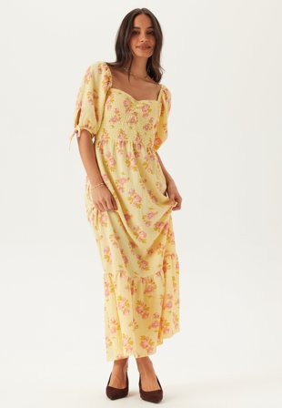 BUBBLEROOM - Smock Maxi Dress - Light yellow/Patterned