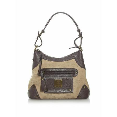 MCM Pre-owned, Leather Trimmed Visetos Handbag Bruin, Dames, Maat:ONE Size,leer