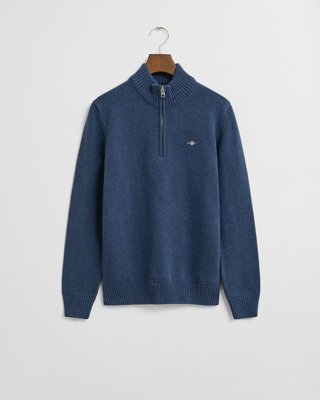 GANT - Bomullsgenser med half-zip til ungdom dk jeansblue melange