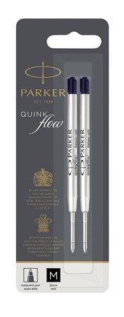 PARKER Quink Flow Ballpoint Refill for Ballpoint Pens Medium Black (Pack 2) - 1950372