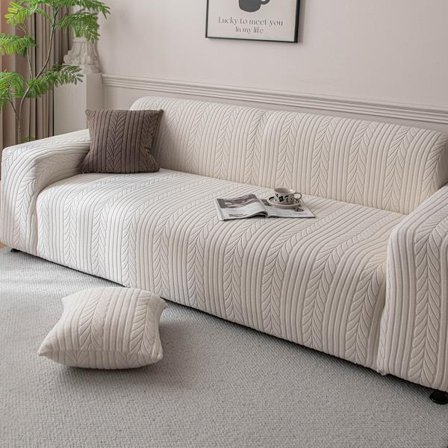 Vetemönster, beige; 4-sits (235×300cm, 92.5in×118.1in); jacquard sammetsstretch sofföverdrag, allt-i-ett, lämpligt för alla årstider, kattsäkert