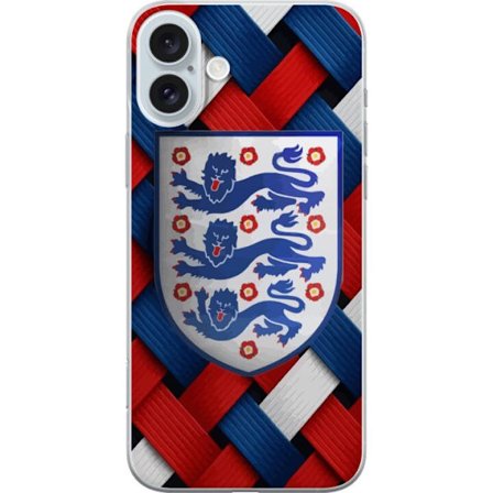 Yhteensopiva Puhelinkuori Apple Apple iPhone 16 Plus Graafinen Englanti-aihe heraldisilla leijonilla ja punaisella, valkoisella ja sinisellä punotull