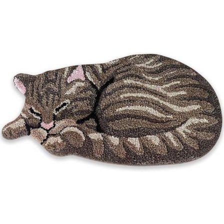 Kattemåtte, dørmåtte, trykt med et sovende tabbykat-mønster