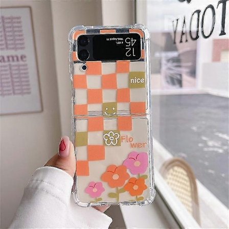 Smile Flower Rutete Mønster Deksel Kompatibelt Med Samsung Galaxy Z Flip 3/z Flip 4, Støtsikkert TPU-beskyttelse