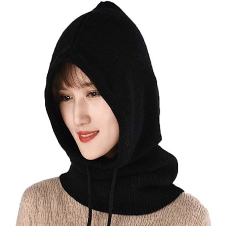Dame Balaclava Hette Lue Vinter Kashmir Strikket Lue Skimaske Skilue Utendørs (Svart) Black_tfrf
