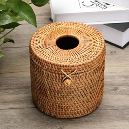 Cylinderformad ansiktsvävnadslådehållare, vävd servettdispenser med elastisk ögla pärla för sovrum, matsal, bil, kontor, 6 tum