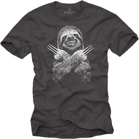 Makaya roliga djur T-shirt för män Cool sengångare present Gray M