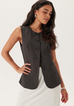 VILA - Viamoi Sl Vest - Dark Grey Melange - Kläder - - Bubbleroom