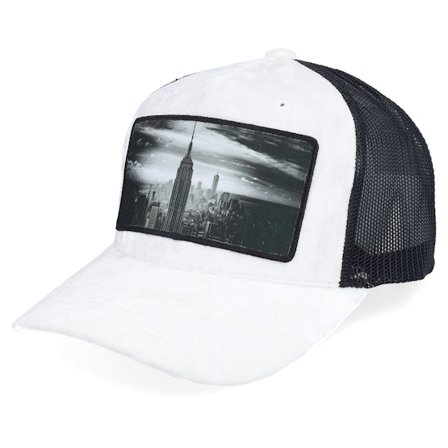 Calza Pennello - Wit trucker Cap - New York Skyscraper Velvet White/Black A-frame @ Hatstore