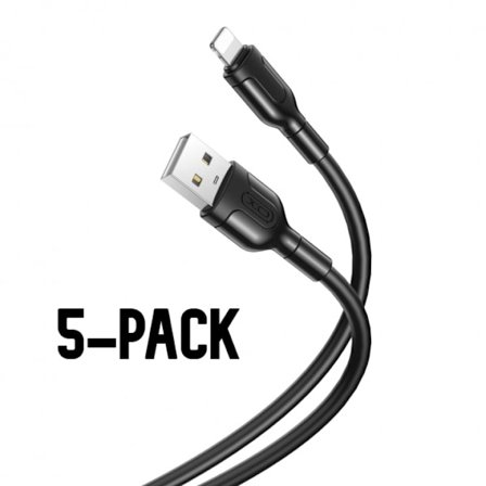 XO NB212 - USB till Lightning-kabel, Snabbladdning (2,1A), 1m, 5-Pack