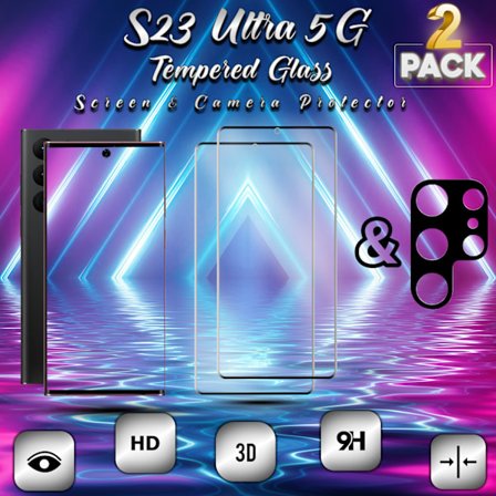 2-Pack SAMSUNG S23 ULTRA Skærmbeskyttelse & 1-Pack linsebeskyttelse - Hærdet Glas 9H - Super kvalitet 3D