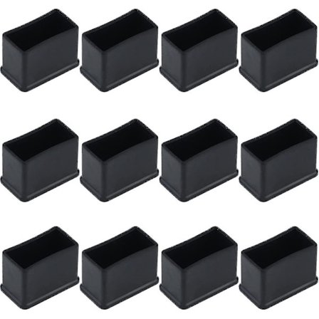 12 stk 15 x 30 mm sorte rektangulære gummiføtter med filt til bord- eller stolben