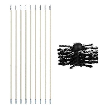 Sotningsborste Kit Svart 9 st Stänger Med Nylonborsthuvud Kanalventilationsrengöringsset Skorstensfejningskit Flexibla Skorstensborstar För Öppen Spis