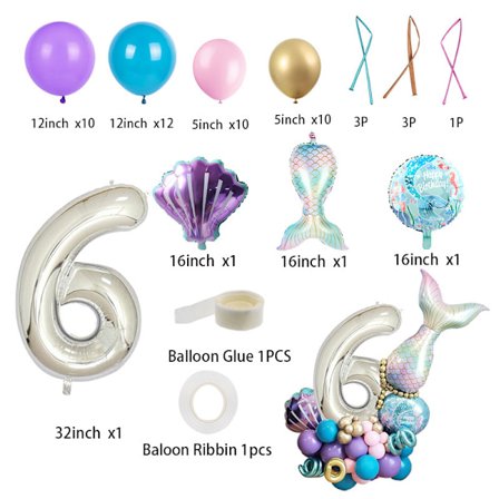 6 år gammal 32 tum digital sjöjungfru ballong set skal barn bi