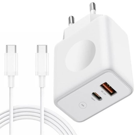 30W 2-porters hurtiglader + 20W 1M USB-C til USB-C-kabel for iPhone 15 Pro Max - iPhone 15 Plus - iPhone 15 Pro - iPhone 15