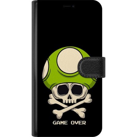 Kompatibel Tegnebogsetui til Asus Asus Zenfone 10 Spilmotiv med dødskalle og grøn svamp i retro gaming-stil med teksten game over