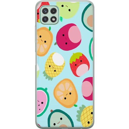 Kompatibelt Mobildeksel til Samsung Galaxy A22 5G Mønster av kawaii-frukter som jordbær sitron ananas og avocado på lyseblå bakgrunn