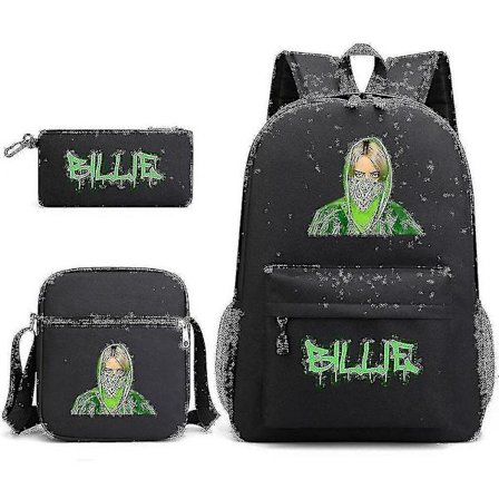Bjxy 3 stk/sett Billie Eilish Skolesekk Casual Skoleveske Ryggsekk Med Penal Messenger Bag