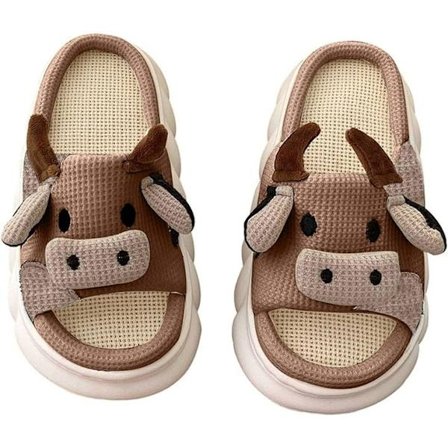 Sutsko Bløde Bomulds Sutsko til Kvinder Tegneserie Tyk Sål Frø Print Sliders Vinter Dyresutsko Hjem Linned Slides