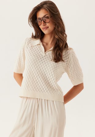 ONLY - Onlcosima Ss Structure Polo Kn - Birch - Kläder - - Bubbleroom