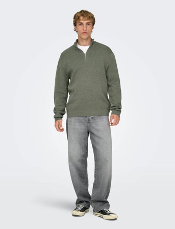 ONLY & SONS Onsting Life Reg Half Zip Knit Noos - Khaki green - M