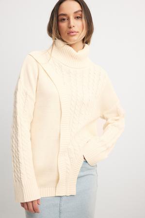 NA-KD Pull en maille torsadée asymétrique - Tricot épais - OffBlanc - Small