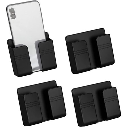 4 stk Veggmontert Telefonholder med Lim, Ladestativ med Hull for Datakabel, Multifunksjonell Oppbevaringsboks for Nattbord