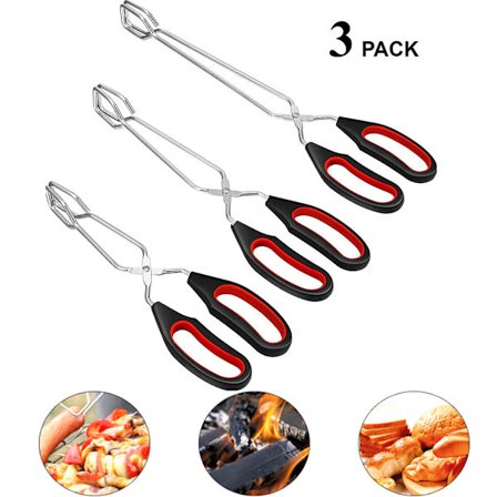 3 stk. saksetænger i rustfrit stål, 30 cm, 28 cm, 23 cm, køkkenbagegrilltænger med plastiksilikonehåndtag
