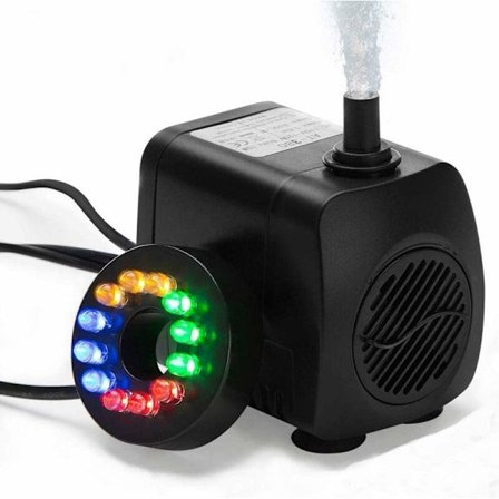 Nedsænkbar Mini Vandpumpe med 12 Farvede LED Lys 8W Ultra-stille Akvarium Springvandspumpe 450L/H til Terrarier, Fiskedam, Cirkulationssystemer, Po