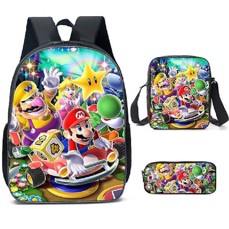 3pcs/set Anime Super Mario Backpack Polyester Satchel School Messenger Bag Pencil Bag