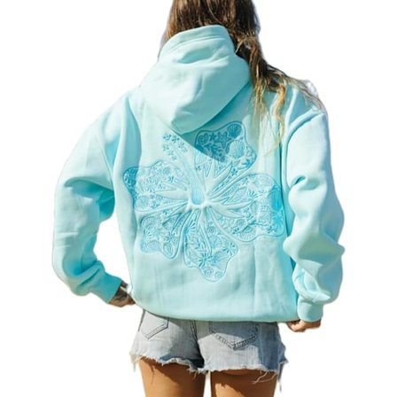 Stor rød palm-puff hoodie med lange ærmer og bogstavtryk til kvinder - Casual, snøre, preppy, grafisk hoodie til teenagepiger lyseblå Light Blue-FX-