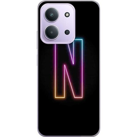 Kompatibel Mobilcover til Xiaomi Xiaomi Redmi 15C Minimalistisk neonbogstav N i farveskiftende lys mod sort baggrund