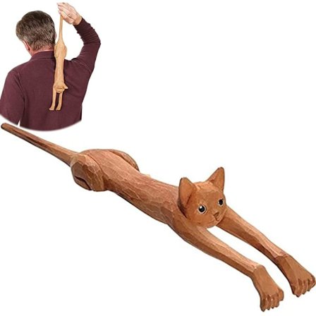 Kattformad ryggkliare, rolig söt katt tass trä handskuren, handhållen manuell ryggmassager lång omedelbar lindring män kvinnor