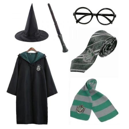 Harry Potter 6-delt Magisk Trollmann Fancy Dress Kappe Kostyme Z - Perfekt grønn 125cm (5-6 år)