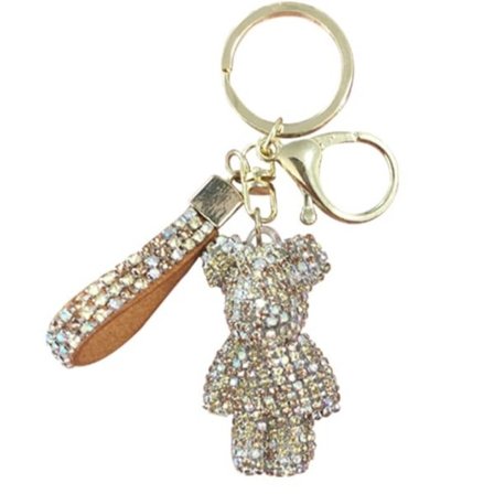 IC Vit Diamant Dubbad Liten Vild Björnunge Nyckelring Bil Stick Diamant Nyckelring Hänge Väska Hänge Vild Björnunge Smycke