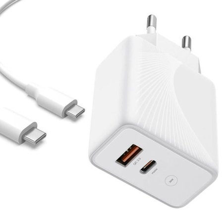 USB-lader 30W - E.F.CONNECTION - 2-i-1 PD 20W + QC 3.0 - USB-C kabel inkluderet - Kompatibel med Samsung