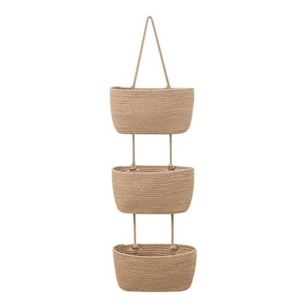 3-vånings vävd förvaringskorg, väggmonterad korg för vardagsrumsorganisation, Khaki