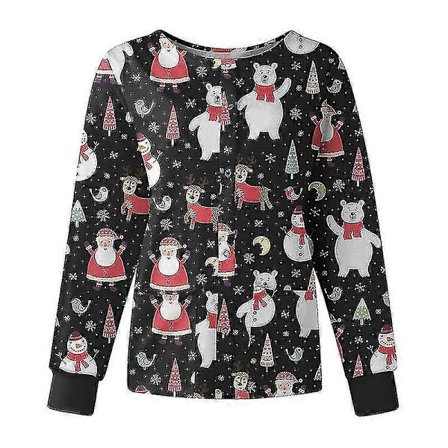 Jule T-shirt til kvinder med snefnug print, arbejds T-shirt med knapper, sygeplejerskeuniform