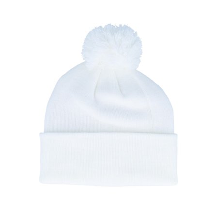 Beechfield - White pom Beanie - White Pom Blank Beanie @ Hatstore