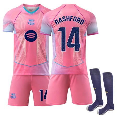 Barcelona RASHFORD #14 2025/2026 Udebane Kortærmet Børnefodboldtrøje/Shorts/Sokker Sæt Ungdom Børnestørrelser