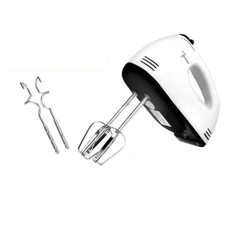 260 W elektrisk mixer, Kompakt elektrisk visp med 7 hastigheter, Mixer levereras med 2 vispar och 2 knådningskrokar i rostfritt stål