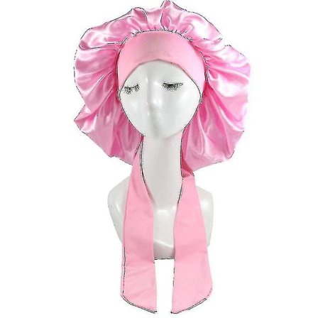 Silke Bonnet Satin Bonnet Til Søvn Bonnet Med Bånd Nat Hætte