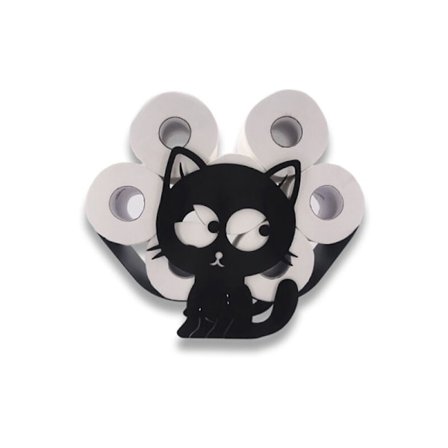 Svart toalettrullehållare i metall på kattformade ben