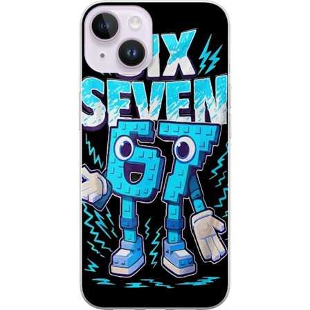 Kompatibelt Mobildeksel til Apple Apple iPhone 14 Plus Lekende blå illustrasjon med tallene Six Seven i retro arkadestil med kraftig typografi og gra