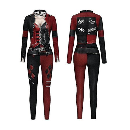 Women Harley Quinn Costume Classic Harley Quinn Halloween Cosplay Costume Jumpsuit -a