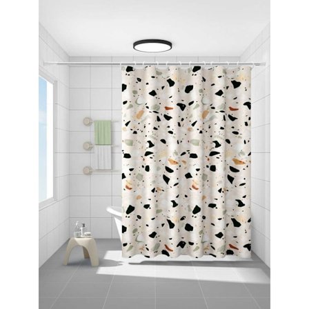 Bruseforhæng, skimmelsikkert og resistent, vaskbart vægtet stof bruseforhæng til vådrum med terrazzo mønster 180 x 180 cm Drop