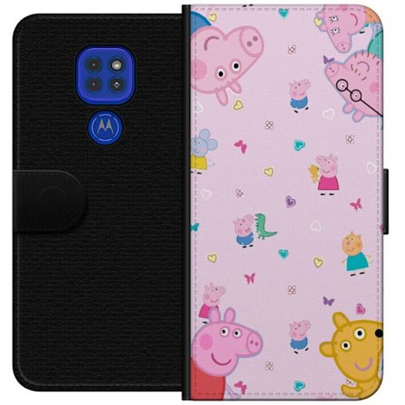 Kompatibelt Lommeboketui til Motorola Moto G9 Play Peppa Gris med en baby i armene, mamma gris motiv i fargerik og myk barneillustrasjon med hjerter
